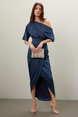 Theia Rayna One Shoulder Draped Gown